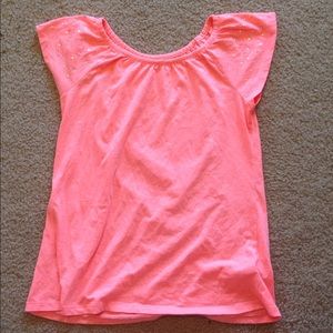 Girls Coral Sparkle Sleeve Top